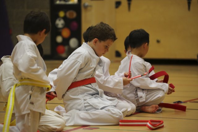 Karate lesson and first belt
(Click on the picture for the full-size version)