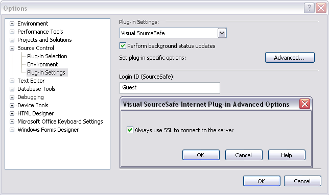 Turn on SSL requirement to access the SourceSafe web service from VisualStudio using SSL