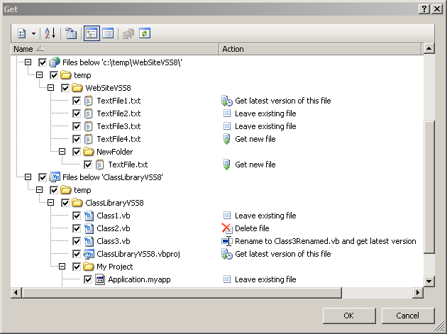 Get dialog displays all changes with VSS 2005
