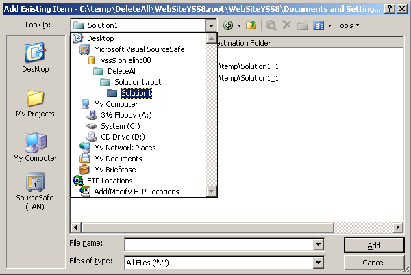 VSS2005 integrates with Open/Add dialogs and allows browsing the VSS databases